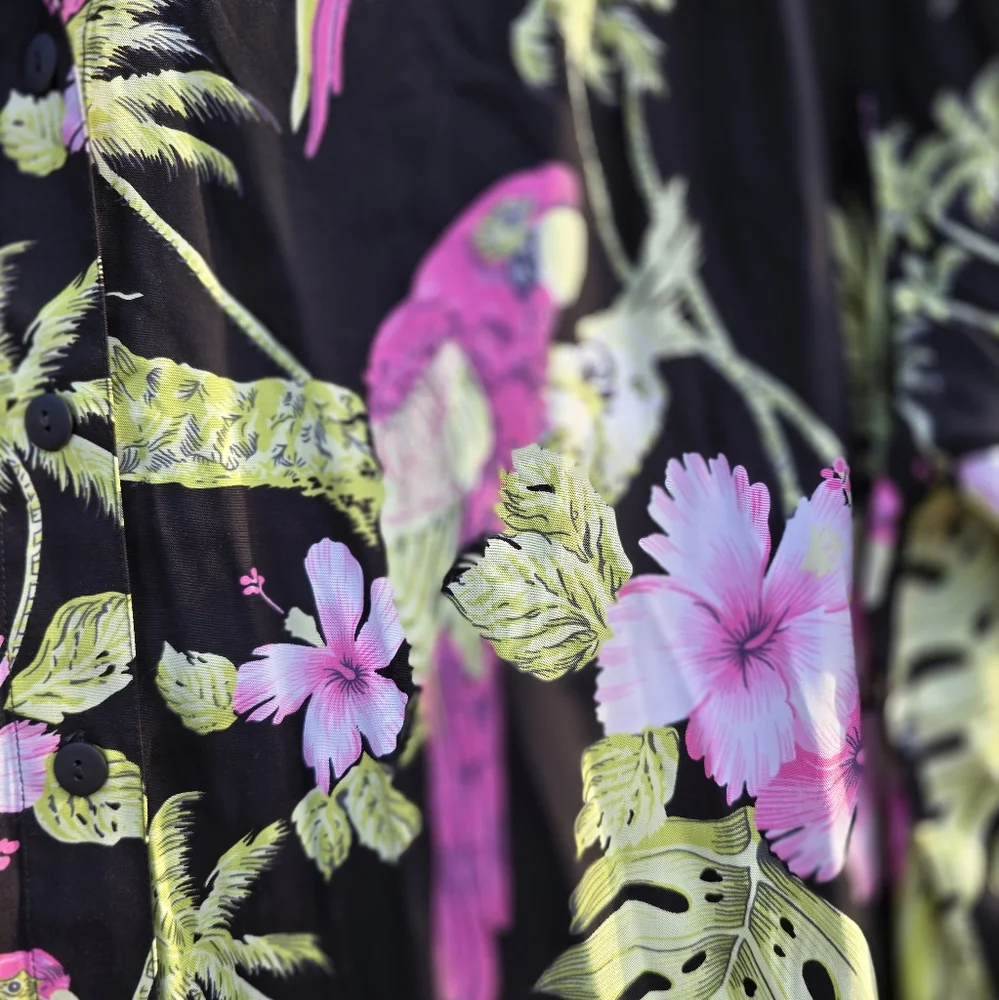 Pink‎ and Green Dress Shirt with Tropical Floral Pattern
